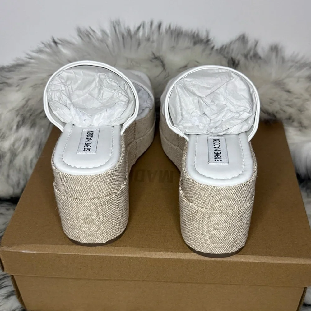 Steve Madden NIB White Leather Platform Wedge Sandal